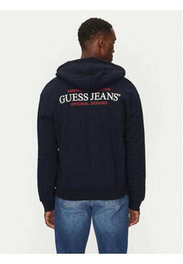 Guess Jeans Bluza M5RQ45 KCPR1 Granatowy Regular Fit. Kolor: niebieski. Materiał: bawełna