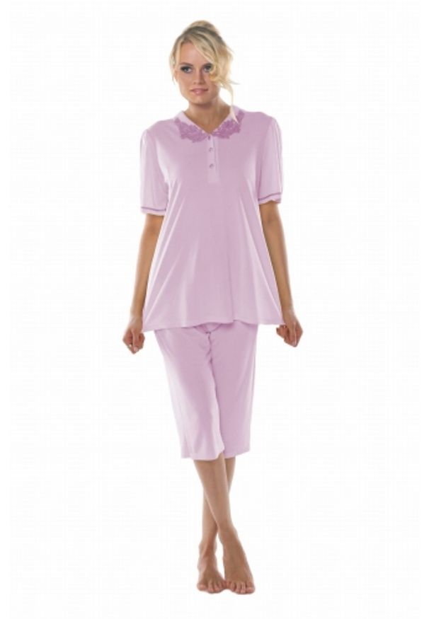 MEWA Lingerie - Dwuczęściowa piżama nocna damska z kołnierzykiem. Materiał: jedwab, wiskoza, poliamid