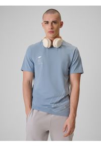 4f - 4F T-shirt regular z nadrukiem męski - granatowy L. Okazja: na co dzień. Kolor: niebieski. Materiał: jeans, materiał, bawełna, dresówka. Wzór: nadruk. Styl: casual, klasyczny #1