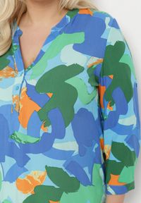 Born2be - Zielono-Granatowa Bluzka Koszulowa z Wiskozy z Abstrakcyjnym Wzorem Scantha. Kolor: zielony. Materiał: wiskoza #4