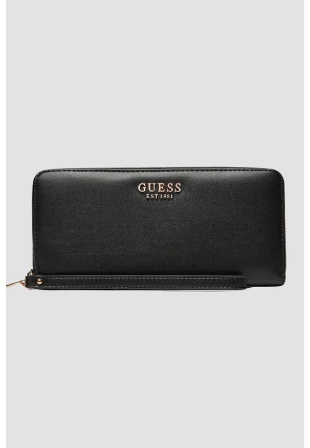 Guess - GUESS Czarny damski portfel Laurel Slg. Kolor: czarny. Materiał: skóra ekologiczna
