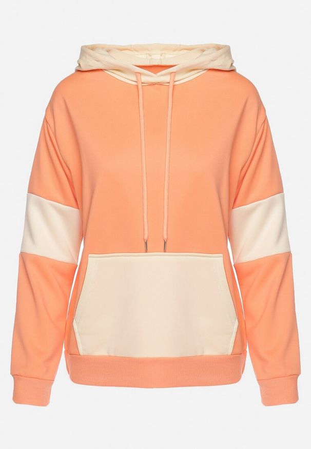 Born2be - Pomarańczowa Bluza Oversize z Kapturem i Kontrastowymi Wstawkami Jevina. Okazja: na co dzień. Typ kołnierza: kaptur. Kolor: pomarańczowy. Materiał: jeans. Długość rękawa: długi rękaw. Długość: długie. Wzór: aplikacja. Styl: elegancki, casual