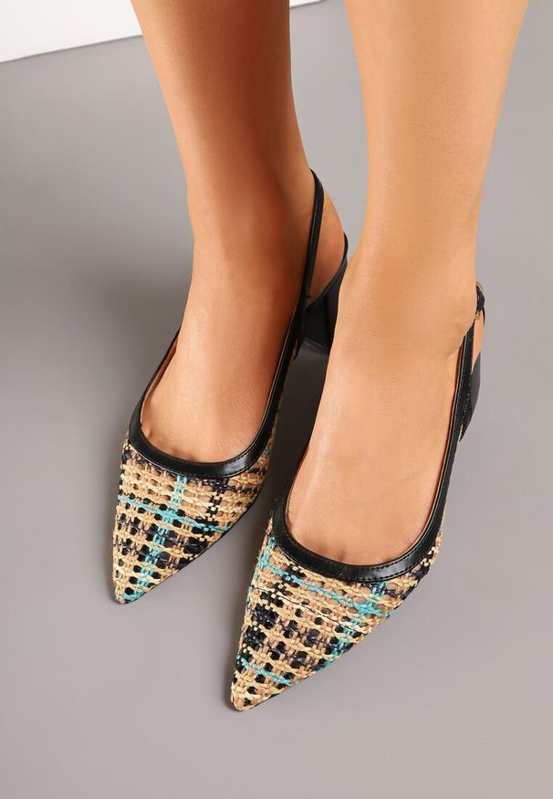 Renee - Czarne Sandały na Słupku Slingback Ozdobione Szydełkową Cholewką Novilissea. Okazja: na co dzień, na imprezę. Zapięcie: sprzączka. Kolor: czarny. Wzór: aplikacja. Sezon: lato. Obcas: na słupku. Styl: casual. Wysokość obcasa: średni