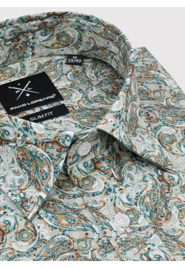 Pako Lorente - PAKO LORENTE – Koszula męska wzór paisley. Materiał: elastan, bawełna. Długość rękawa: długi rękaw. Długość: długie. Wzór: paisley