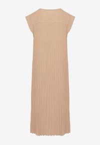 Born2be - Beżowa Plisowana Sukienka Mavence. Okazja: na co dzień. Kolor: brązowy. Wzór: nadruk. Styl: klasyczny, casual #6