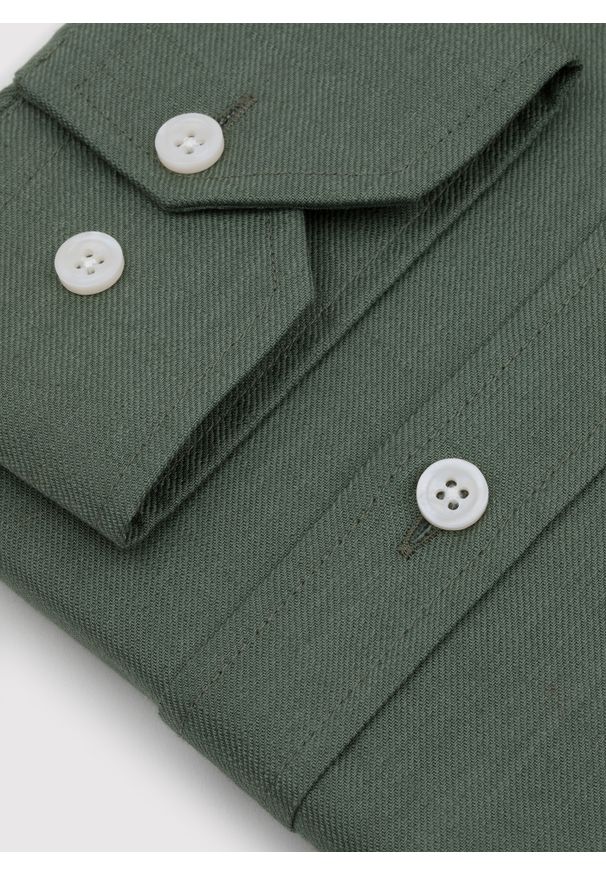 Pako Lorente - PAKO LORENTE – Zielona bawełniana koszula męska. Kolor: czarny, brązowy, zielony. Materiał: bawełna. Długość rękawa: długi rękaw. Długość: długie. Wzór: gładki