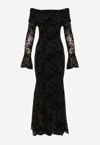 Born2be - Czarna Koktajlowa Sukienka VICES z Odkrytymi Ramionami i Welurowym Wzorem Drensyss. Kolor: czarny. Materiał: welur. Typ sukienki: z odkrytymi ramionami. Styl: wizytowy #3