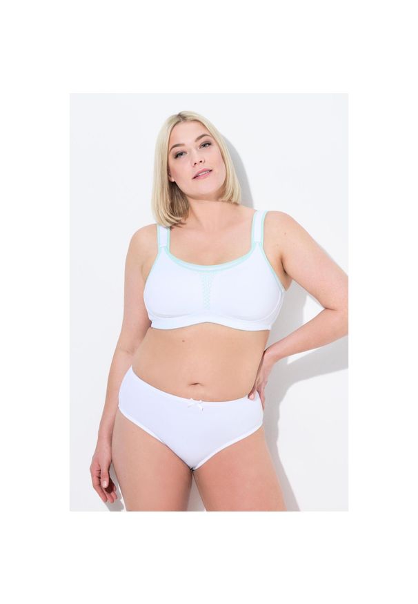 ULLA POPKEN - Damski Biustonosz sportowy bez fiszbin mikrofibra wstawka z siateczki. Kolekcja: plus size. Kolor: biały. Materiał: poliester, elastan, poliamid, materiał