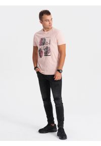 Ombre Clothing - T-shirt męski z nadrukiem - jasnoróżowy V2 OM-TSPT-0131 (PALE ROSE) - XXL. Kolor: różowy. Materiał: bawełna. Wzór: nadruk. Styl: klasyczny #5