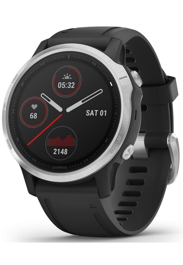 GARMIN - Garmin zegarek Fenix 6S, Silver, Black band. Rodzaj zegarka: smartwatch. Kolor: czarny. Styl: militarny