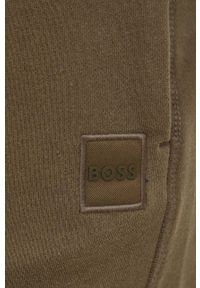 BOSS Orange - BOSS spodnie dresowe bawełniane BOSS ORANGE męskie kolor zielony gładkie. Kolor: zielony. Materiał: bawełna, dresówka. Wzór: gładki #3