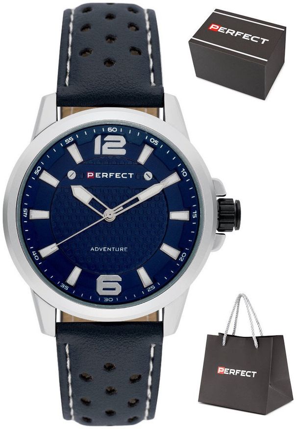 Zegarek Perfect W146-03 męski perforowany pasek 44 mm .