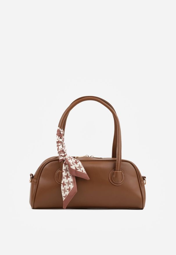 Renee - Brązowa Torebka Bagietka na Ramię z Ozdobną Chustką i Paskiem Anaste. Kolor: brązowy. Styl: elegancki, retro. Rodzaj torebki: na ramię