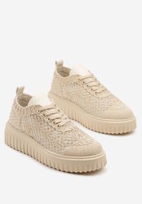 Renee - Beżowe Sneakersy Vices na Platformie z Ażurową Cholewką Lumerise. Okazja: na co dzień. Kolor: beżowy. Szerokość cholewki: normalna. Wzór: ażurowy. Obcas: na platformie #5