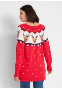 Sweter bożonarodzeniowy z motywem reniferów bonprix truskawkowy wzorzysty. Kolor: czerwony. Materiał: materiał, bawełna, akryl #3