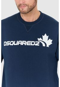 DSQUARED2 Niebieska bluza męska z białym logo z liściem, Rozmiar M. Kolor: niebieski