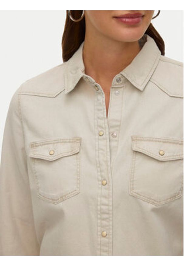 Vero Moda Koszula jeansowa Maria 10277523 Beżowy Slim Fit. Kolor: beżowy. Materiał: bawełna