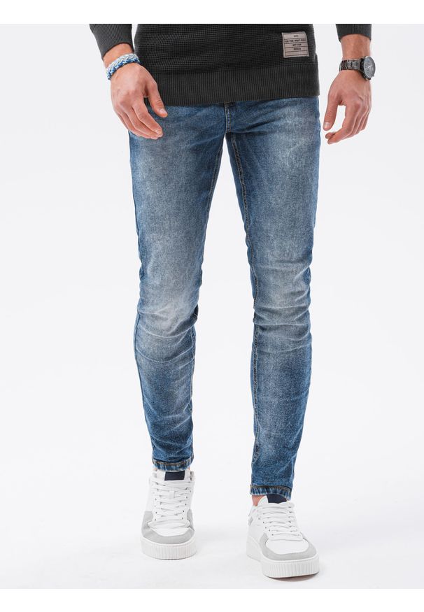 Ombre Clothing - Spodnie jeansowe męskie SLIM FIT P1023 - niebieskie - XL. Okazja: na co dzień. Kolor: niebieski. Materiał: jeans. Styl: casual, klasyczny