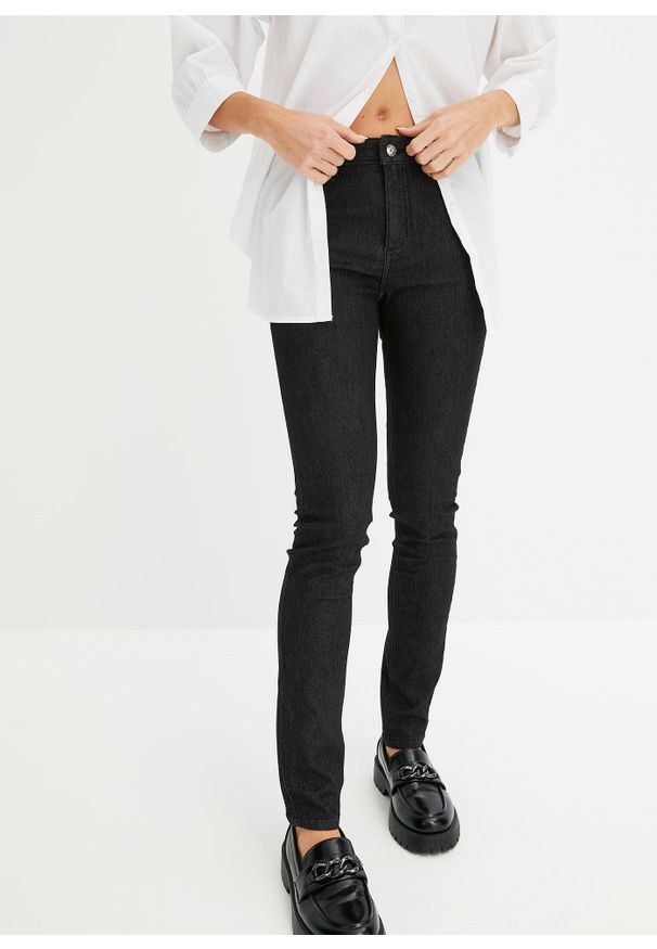 bonprix - Dżinsy skinny ze średnim stanem, z super stretchem. Kolor: czarny