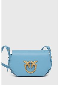 Pinko torebka skórzana kolor niebieski. Kolor: niebieski. Materiał: skórzane. Rodzaj torebki: na ramię