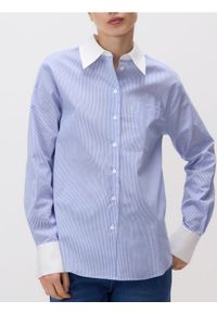 Reserved - Koszula z kontrastowym wykończeniem - niebieski. Kolor: niebieski. Materiał: bawełna, tkanina #1