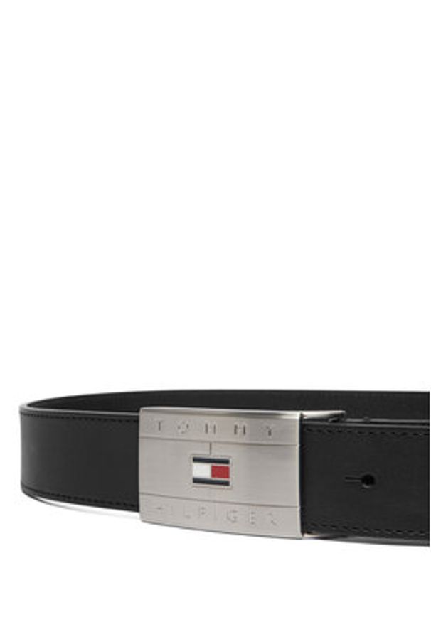 TOMMY HILFIGER - Tommy Hilfiger Pasek Th Flag Plaque Belt AM0AM14322 Czarny. Kolor: czarny. Materiał: skóra