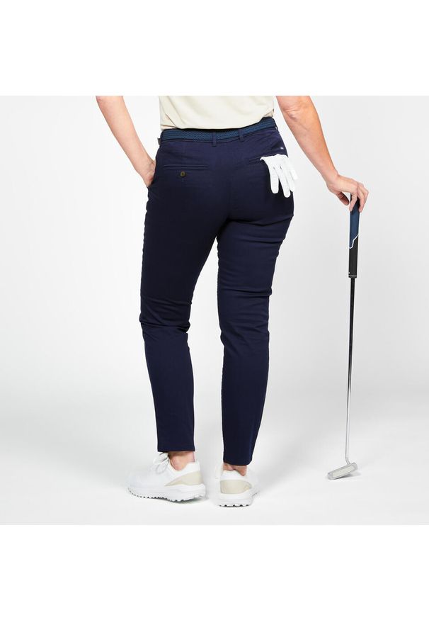 INESIS - Spodnie do golfa chino damskie Inesis MW500 bawełniane. Kolor: niebieski. Materiał: bawełna, poliester, materiał, elastan. Sport: golf