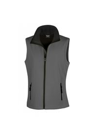 RESULT - Damska kurtka bez rękawów z nadrukiem Result Softshell. Kolor: szary. Materiał: softshell. Długość rękawa: bez rękawów. Wzór: nadruk. Styl: elegancki #1
