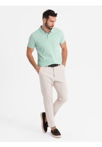 Ombre Clothing - Koszulka polo z bawełnianej dzianiny pique – miętowa V1. Okazja: na co dzień. Typ kołnierza: polo. Kolor: miętowy. Materiał: bawełna, dzianina. Długość rękawa: krótki rękaw. Długość: krótkie. Wzór: haft. Styl: elegancki, casual