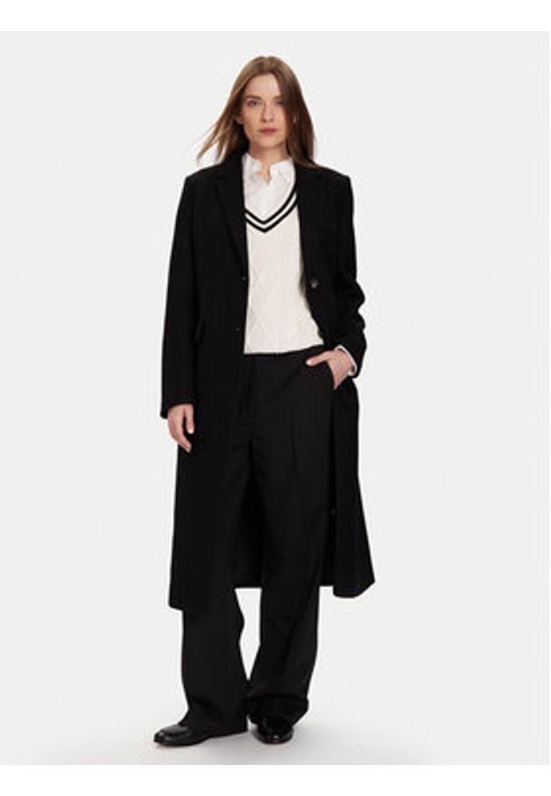 TOMMY HILFIGER - Tommy Hilfiger Płaszcz wełniany Classic WW0WW47445 Czarny Regular Fit. Kolor: czarny. Materiał: wełna