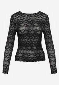 Born2be - Czarna Bluzka Koronkowa z Transparentnego Materiału Hermatea. Okazja: na co dzień. Kolor: czarny. Materiał: materiał, koronka. Styl: casual, elegancki, klasyczny #8
