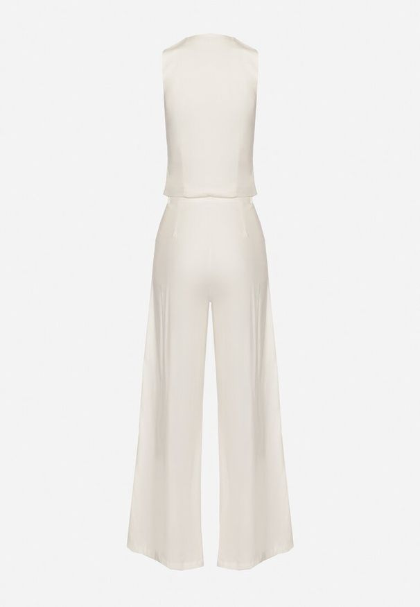 Born2be - Biały Komplet w Garniturowym Stylu Kamizelka i Szerokie Spodnie Miradella. Kolor: biały