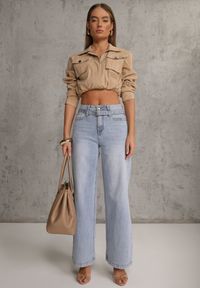 Renee - Niebieskie Jeansy Wide Leg High Waist z Bawełną z Denimowym Paskiem Evanna. Okazja: na co dzień. Stan: podwyższony. Kolor: niebieski. Styl: casual #3