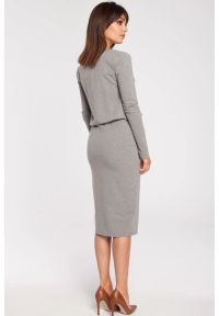Sukienki.shop - Sukienka bawełniana ołówkowa z wiązaniem w pasie szara. Okazja: na co dzień, do pracy. Kolor: szary. Materiał: bawełna. Typ sukienki: ołówkowe. Styl: casual #3