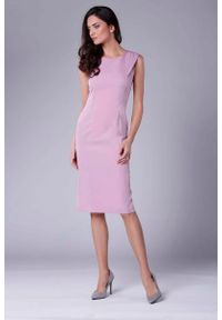 Nommo - Jasnoróżowa Wizytowa Ołówkowa Sukienka z Zakładką na Ramionach. Kolor: różowy. Materiał: poliester, wiskoza. Typ sukienki: ołówkowe. Styl: wizytowy #1