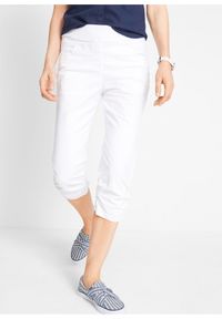 bonprix - Spodnie rybaczki z wygodnym paskiem i marszczeniem. Kolor: biały #1