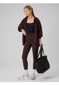 4f - 4F Bluza dresowa oversize z modalem damska - brązowa S. Okazja: na co dzień. Kolor: brązowy. Materiał: dresówka. Wzór: gładki. Styl: casual #2