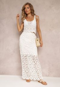 Renee - Biała Spódnica Maxi z Szydełkowej Tkaniny Jeslira. Okazja: na co dzień. Kolor: biały. Materiał: tkanina. Długość: krótkie. Styl: casual