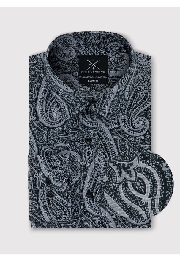 Pako Lorente - PAKO LORENTE – Męska czarna koszula we wzór paisley. Kolor: czarny. Materiał: bawełna. Wzór: paisley