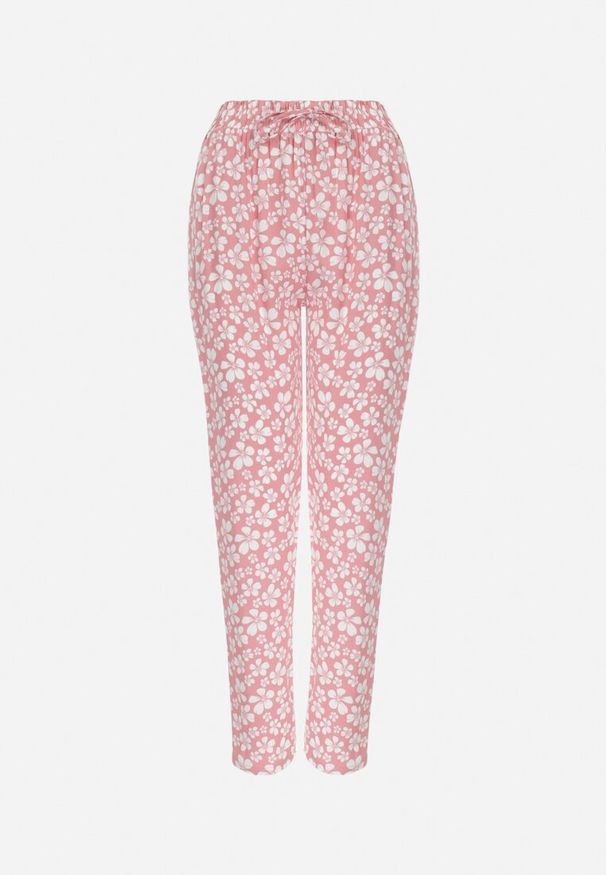 Born2be - Różowe Kwieciste Spodnie z Gumką w Pasie z Wiskozy Fredise. Kolor: różowy. Materiał: wiskoza. Długość: długie