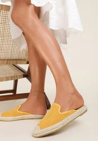 Renee - Żółte Klapki Mathopheu. Nosek buta: okrągły. Kolor: żółty. Wzór: aplikacja. Obcas: na platformie #1