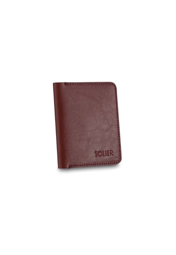 Solier - Cienki skórzany męski portfel SOLIER SW10 SLIM bordowy. Kolor: czerwony. Materiał: skóra