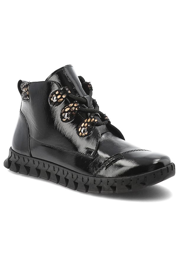 Czarne Botki Armodo Stylowe Lakierowane Buty Damskie. Kolor: czarny. Materiał: lakier. Styl: elegancki