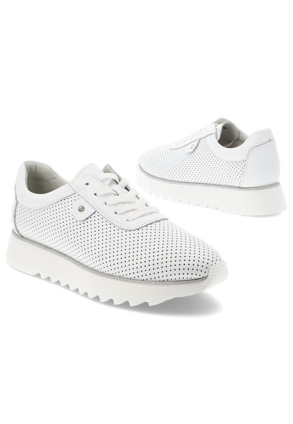 Białe Sneakersy S.Barski Modne Ażurowe Obuwie Damskie. Okazja: na co dzień. Zapięcie: sznurówki. Kolor: biały. Materiał: skóra. Szerokość cholewki: normalna. Wzór: ażurowy. Styl: klasyczny, elegancki, sportowy, casual
