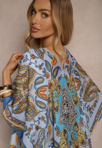 Renee - Niebieskie Ponczo Narzutka z Wiskozy i Jedwabiu w Stylu Boho Acera. Kolor: niebieski. Materiał: jedwab, wiskoza. Sezon: lato. Styl: boho #5