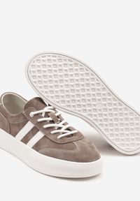 Born2be - Brązowe Skórzane Sneakersy Typu Klasyczne Tenisówki na Grubej Podeszwie Eleavine. Okazja: na co dzień, do pracy, na spacer. Kolor: brązowy. Materiał: skóra. Sport: turystyka piesza #6