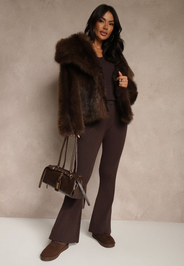 Renee - Brązowe Spodnie Dzwony z Wiskozą High Waist Tusrima. Stan: podwyższony. Kolor: brązowy. Materiał: wiskoza