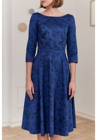 Marie Zélie - Sukienka Galatea Tarsia granatowa. Kolor: niebieski. Materiał: bawełna, satyna, skóra, materiał #6