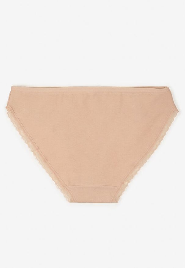 Renee - Beżowe Majtki Figi z Bawełny Ozdobione Kokardą i Koronką Zeterie. Kolor: beżowy. Materiał: bawełna, koronka. Wzór: aplikacja, koronka