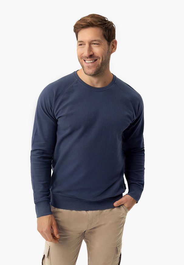 Volcano - Bluza ze strukturą B-LION. Okazja: na co dzień. Kolor: niebieski. Materiał: bawełna, materiał. Długość rękawa: raglanowy rękaw. Styl: klasyczny, casual, sportowy